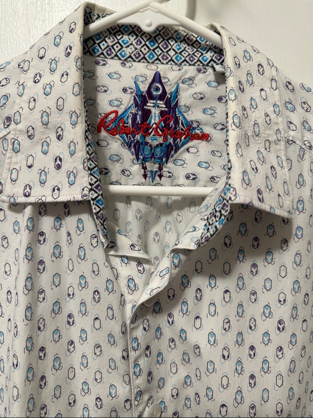 Robert Graham White Shirt with Blue and Navy Microprint